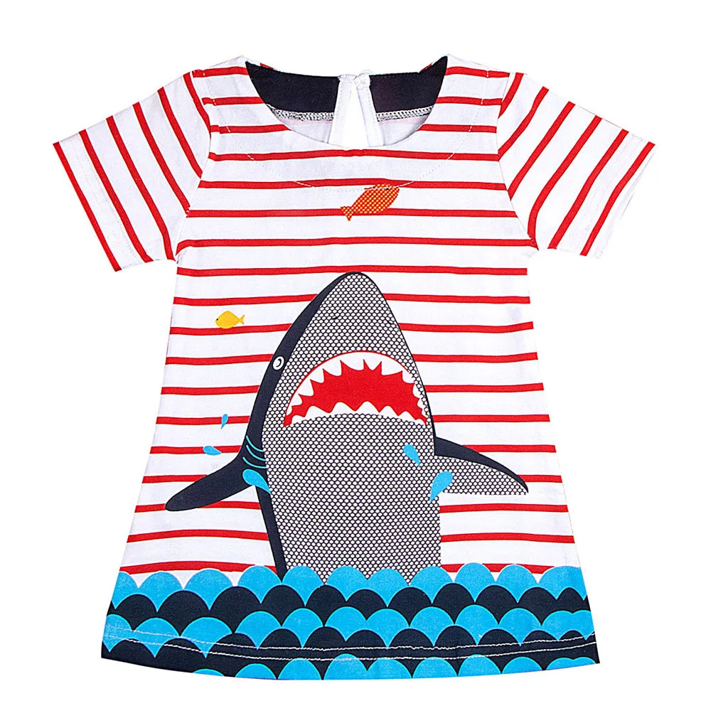 Dress For Baby Girls Cartoon Stripe Shark Print Short Sleeve Clothes Y87 | Детская одежда и обувь
