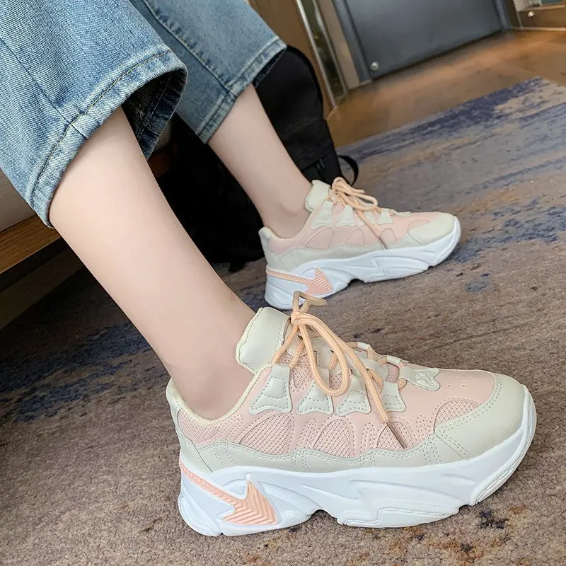 

Women's Vulcanized Shoes Summer New Lace-up Color-blocking Platform Casual Shoes Comfort Breathable Lightweight Sports Shoe 2021