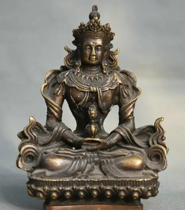 

4.8" Old Tibet Buddhism Bronze Amitayus longevity God Goddess bUDDHA Statue