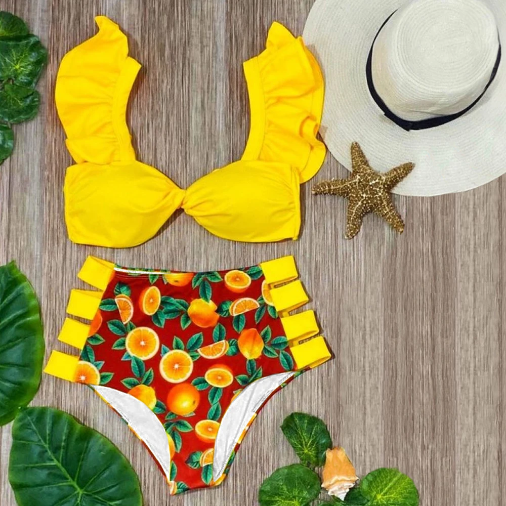 Новое поступление 2021 комплект бикини с воланом и высокой талией для женщин