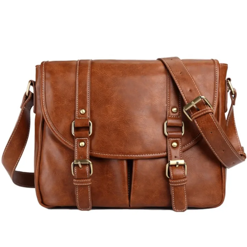 KUNDUI Men's PU Leather Luxury Top-Handle Bags Male Fashion Laptop Tote for Men Casual Shoulder Messenger Bag Junior Schoolbag
