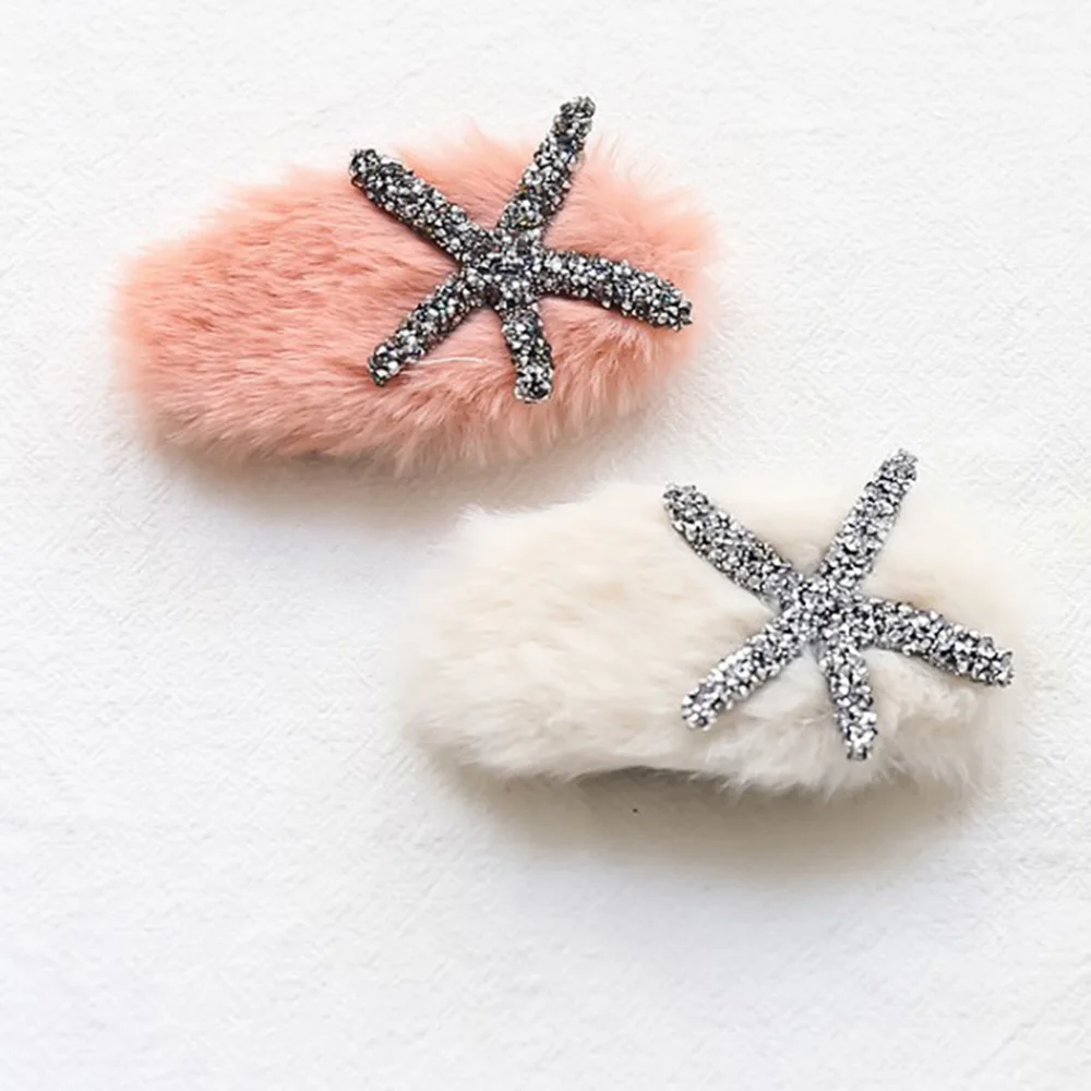 

5 Colors Cute Starfish Shape Hairpin Delicate Plush Metal Handmade Hair Clip Girls Women Shiny Rhinestones Hair Accessories