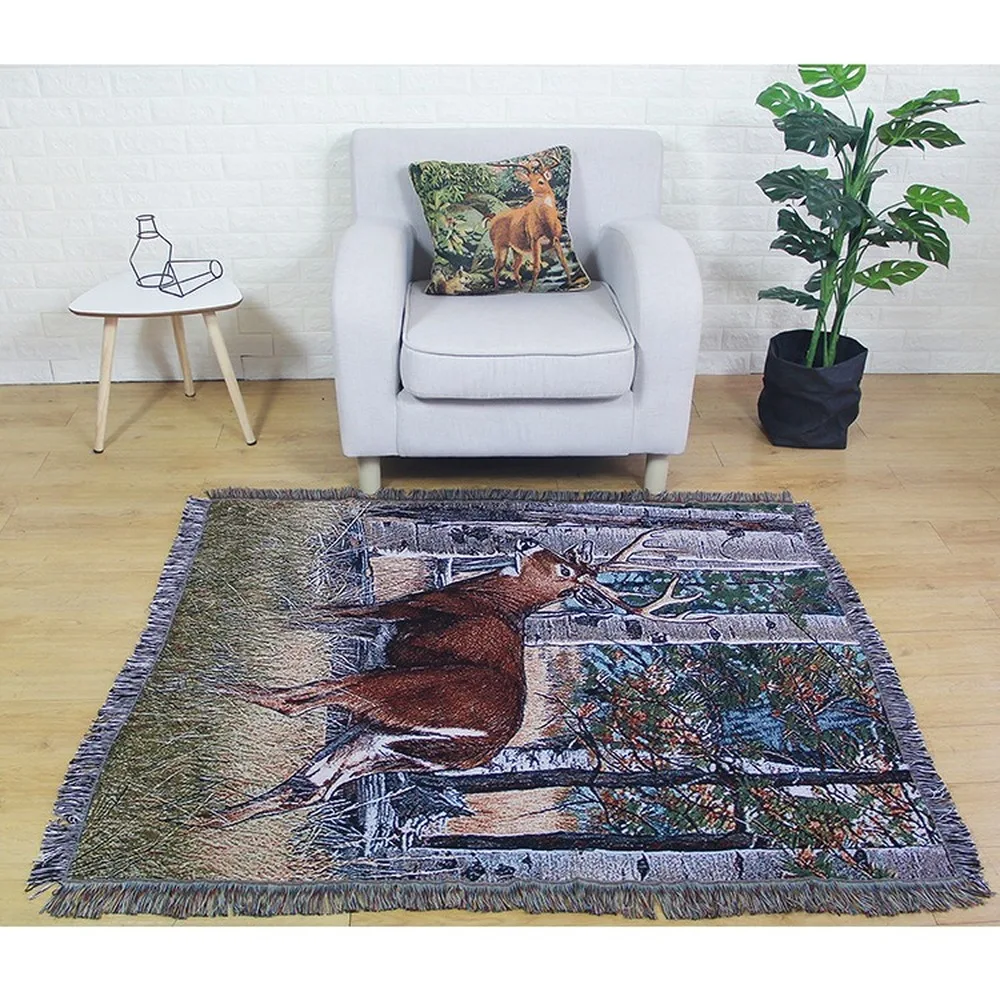 Винтажный пасторальный хлопковый ковер с оленем украшение гобелен кисточками