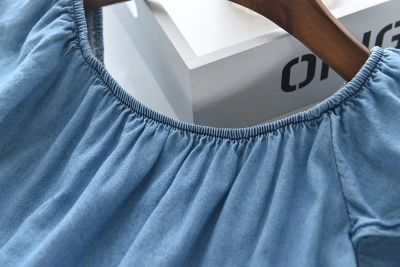 Girl Tops Dresses Children's Clothing Girls Princess Embroidery Cartoon Animal Cowboy Round Neck Doll Denim Dress | Детская одежда