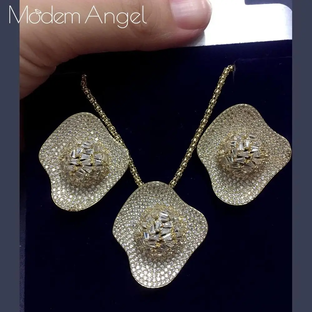 

ModemAngel Nigeria 2pcs Bridal Zirconia Jewelry Sets For Women Party Luxury Dubai Nigeria CZ Crystal Wedding Jewelry Sets