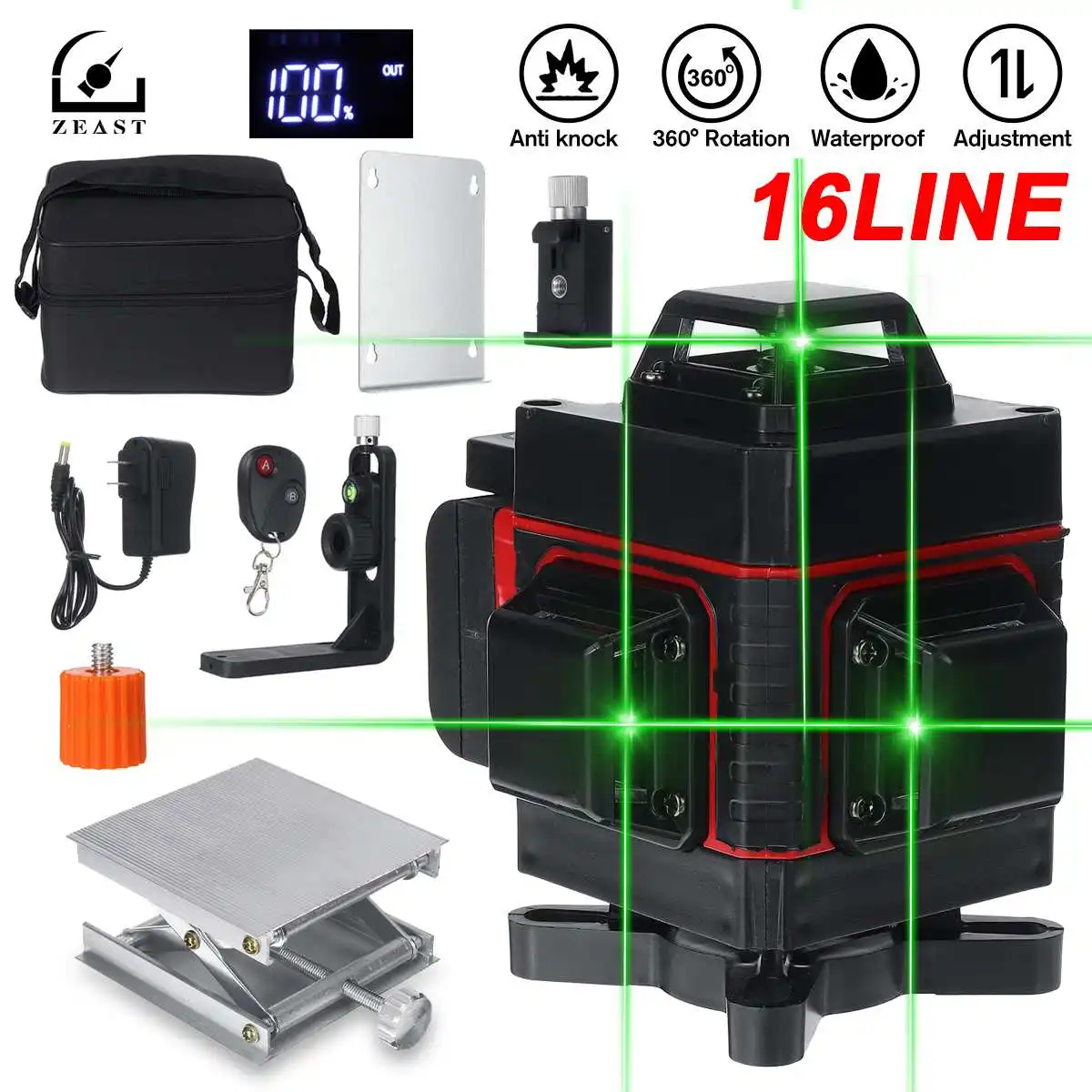 

ZEAST 4D 16 Lines Green Laser Levels 360 Horizontal &Vertical Cross Lines With Auto Self-Leveling super powerful Laser Beam