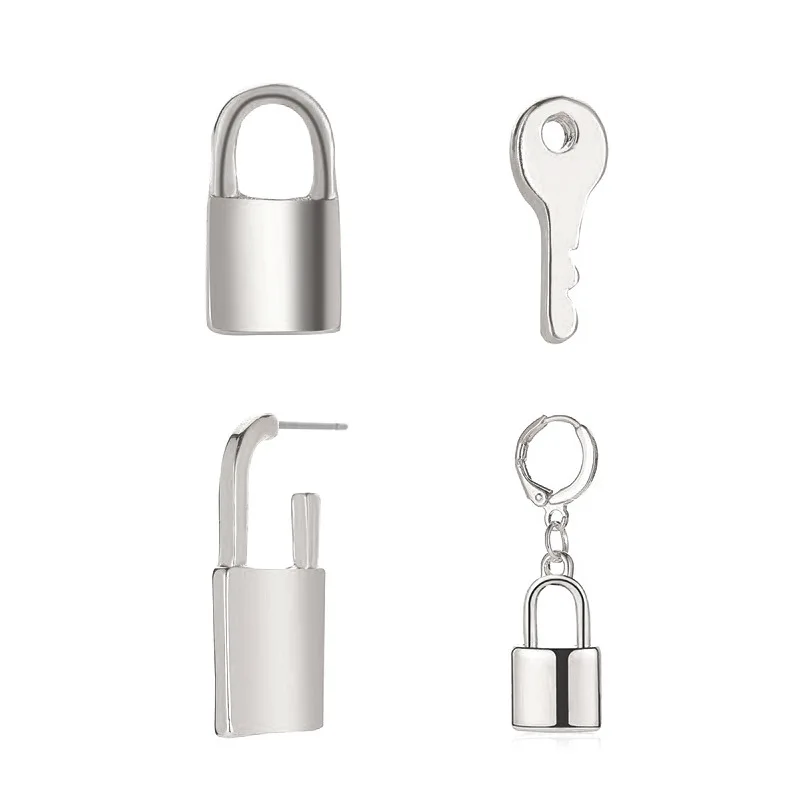

Fashion New Earrings Retro Personality Suit Key Lock Earrings Earrings Four Piece Punk Style Lock Earrings