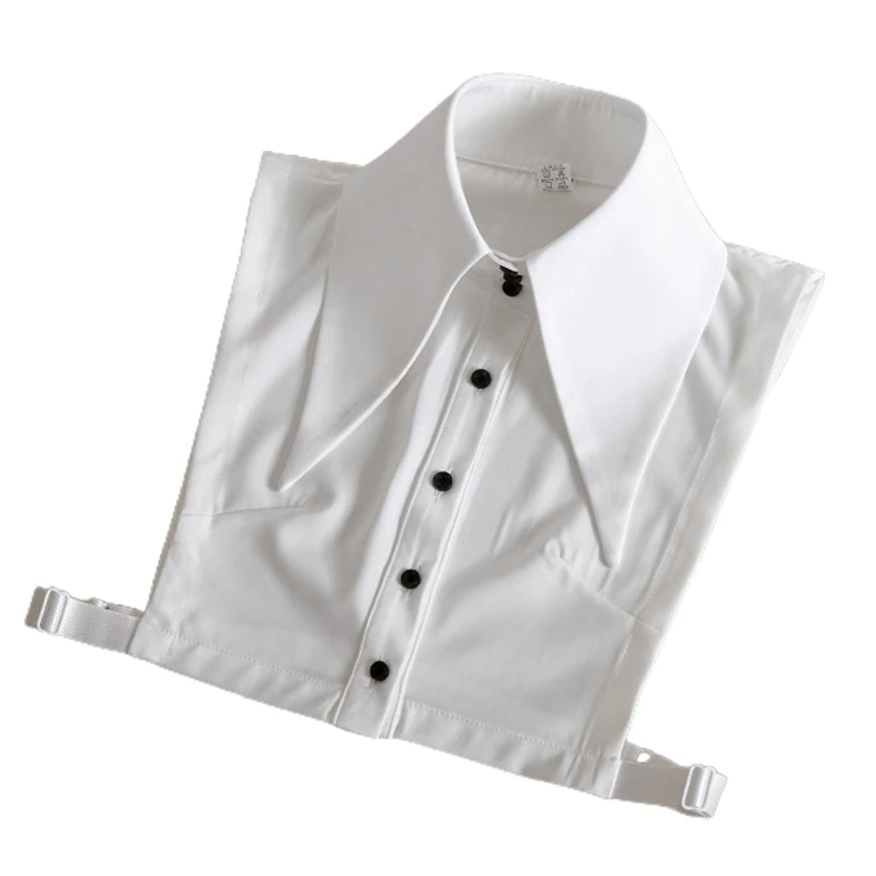 

Women Vintage Wide Lapel White False Fake Collar Button Down Detachable Half Top Blouse Adjustable Decorative