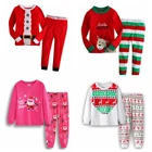 Детские Мультяшные теплые хлопковые Пижамные комплекты рождественские пижамные штаны для маленьких девочек и мальчиков 2 шт. Домашняя одежда детский спортивный костюм одежда костюм