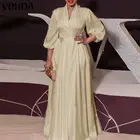 Платье VONDA женское с V-образным вырезом, однотонное пляжное свободного кроя, с длинным рукавом, в богемном стиле, лето 2021