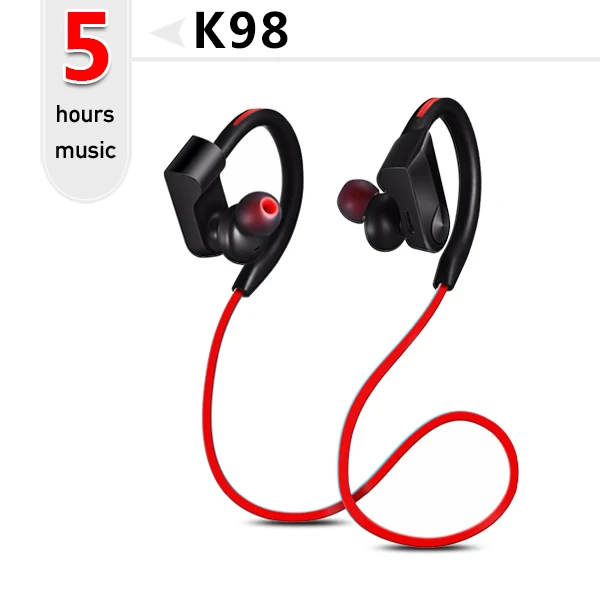 K98 Bluetooth наушники беспроводные наушники bluetooth Спортивная гарнитура стерео бас наушники с микрофоном для телефона - Цвет: K98-Red-5Hour