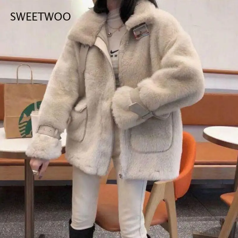 Deerskin Jacket Women's Warm Autumn and Winter Plus Velvet Jacket Women's Fur One-piece Jacket Casual Oversized Jacket