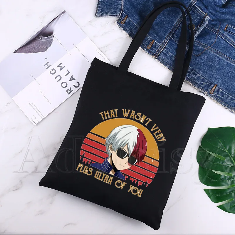 

Todoroki Shopping Bag Print Original Design White Unisex Fashion Travel Black Canvas Bags