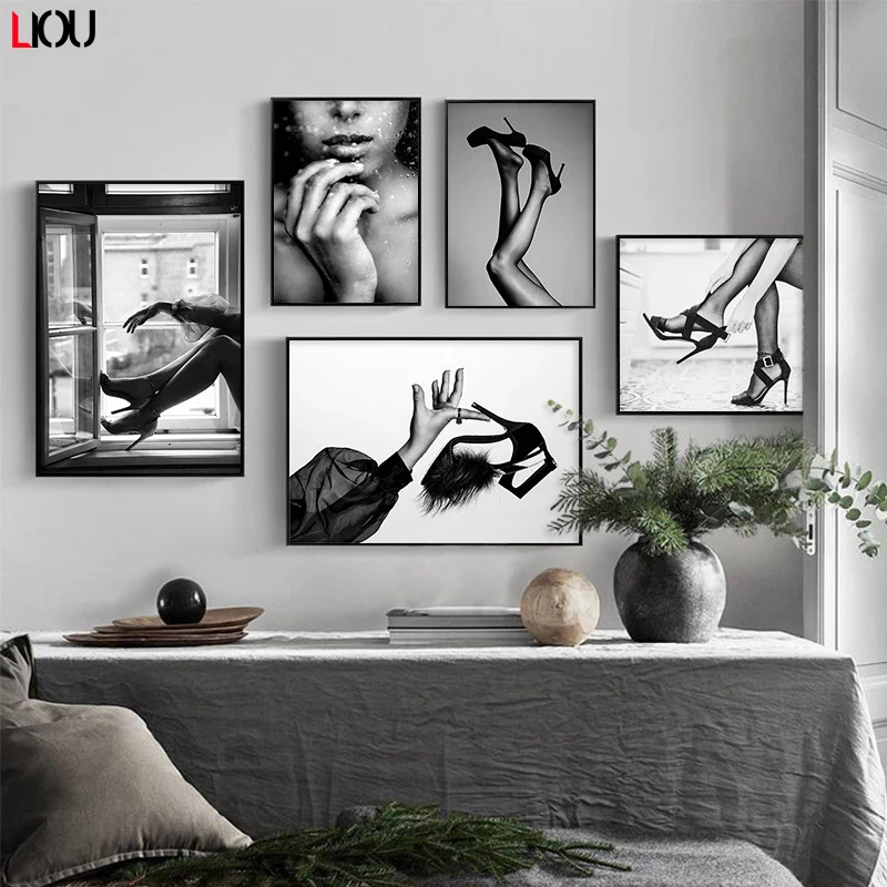 Модный плакат черно-белая леди классическое художественное окошко Картина на