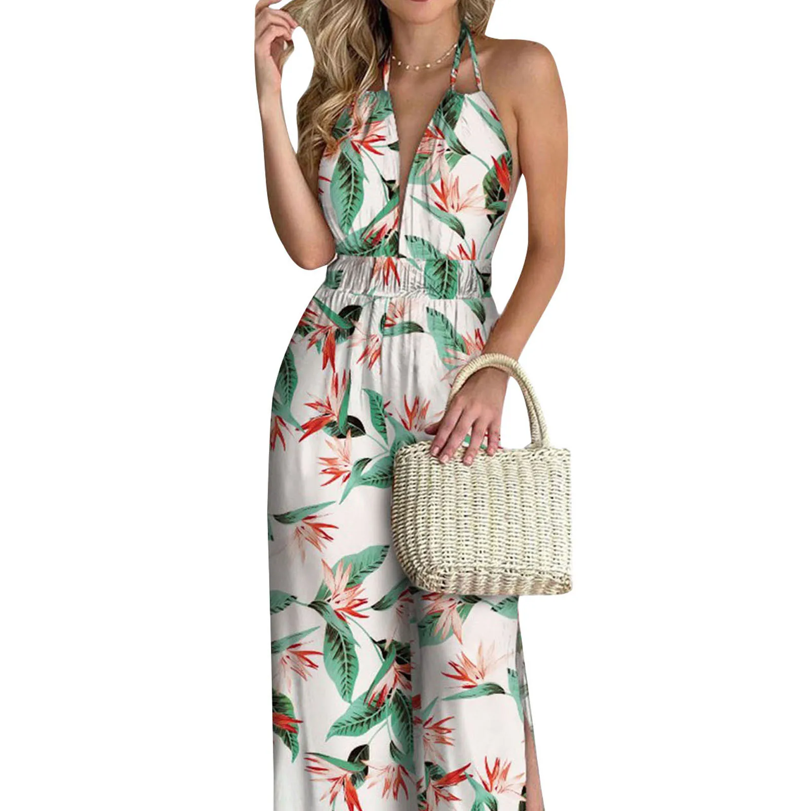 

Женский комбинезон с цветочным принтом, V-образным вырезом, без рукавов