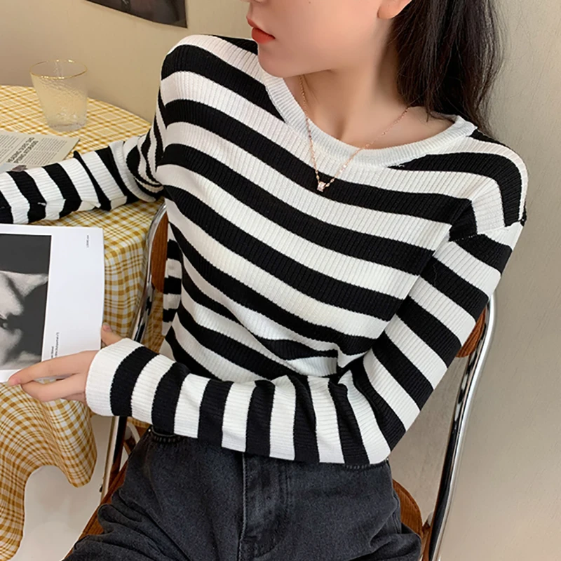 

BETHQUENOY O-Neck Women Clothes 2020 Winter Sweater Damski Pull Femme Striped Sweaters Frau Pullover Invierno Frau Pullover Tops