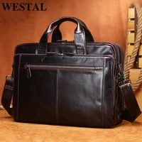 westal mens leather briefcase bag for men messenger totes bag for documents a4 leather laptop bags 14 computer briefcase 9207