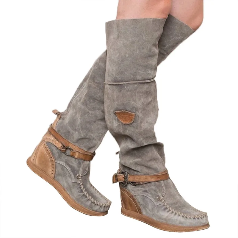 gray 3 Puimentiua/Новое поступление; сезон осень-зима; модные эластичные сапоги до середины голени; пикантные женские сапоги-чулки на толстом каблуке размера плюс - Цвет: gray 3