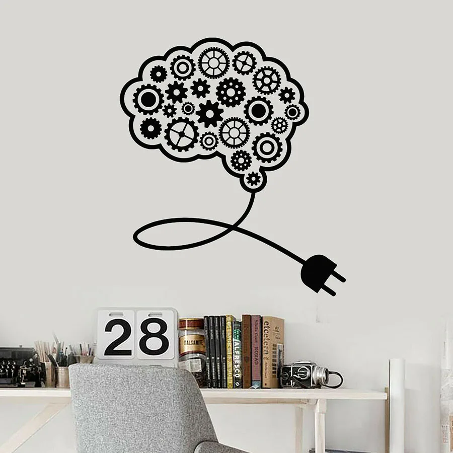 

Vinyl Wall Decal Gears Brain Smart Office Idea Teamwork Stickers Mural Interior Decoration Creative Wallpaper Removable M494
