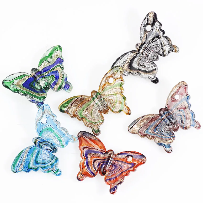 Wholesale 6pcs handmade Murano Lampwork Glass Mix Color Butterfly Pendant Fit Necklace Hot Thanksgiving gift p0038