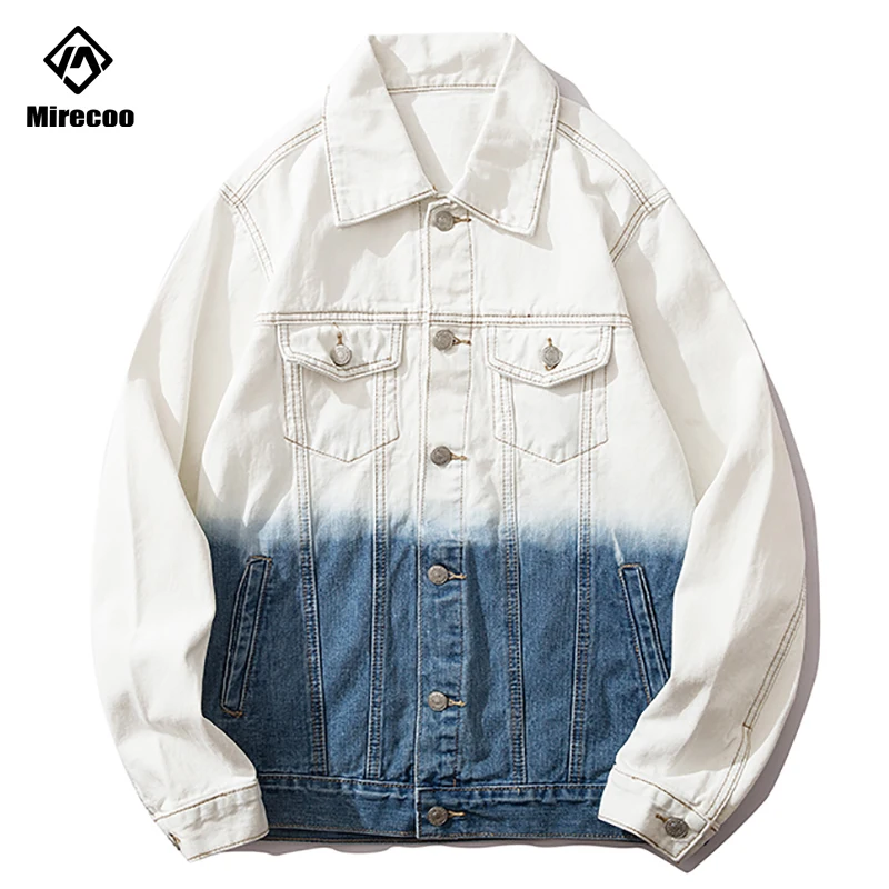 

Gradient Color Men Denim Jacket Punk Rock Letter Print Mens Cowboy Jacket Breasted Hip Hop Male Jackets and Coats Streetwear Top