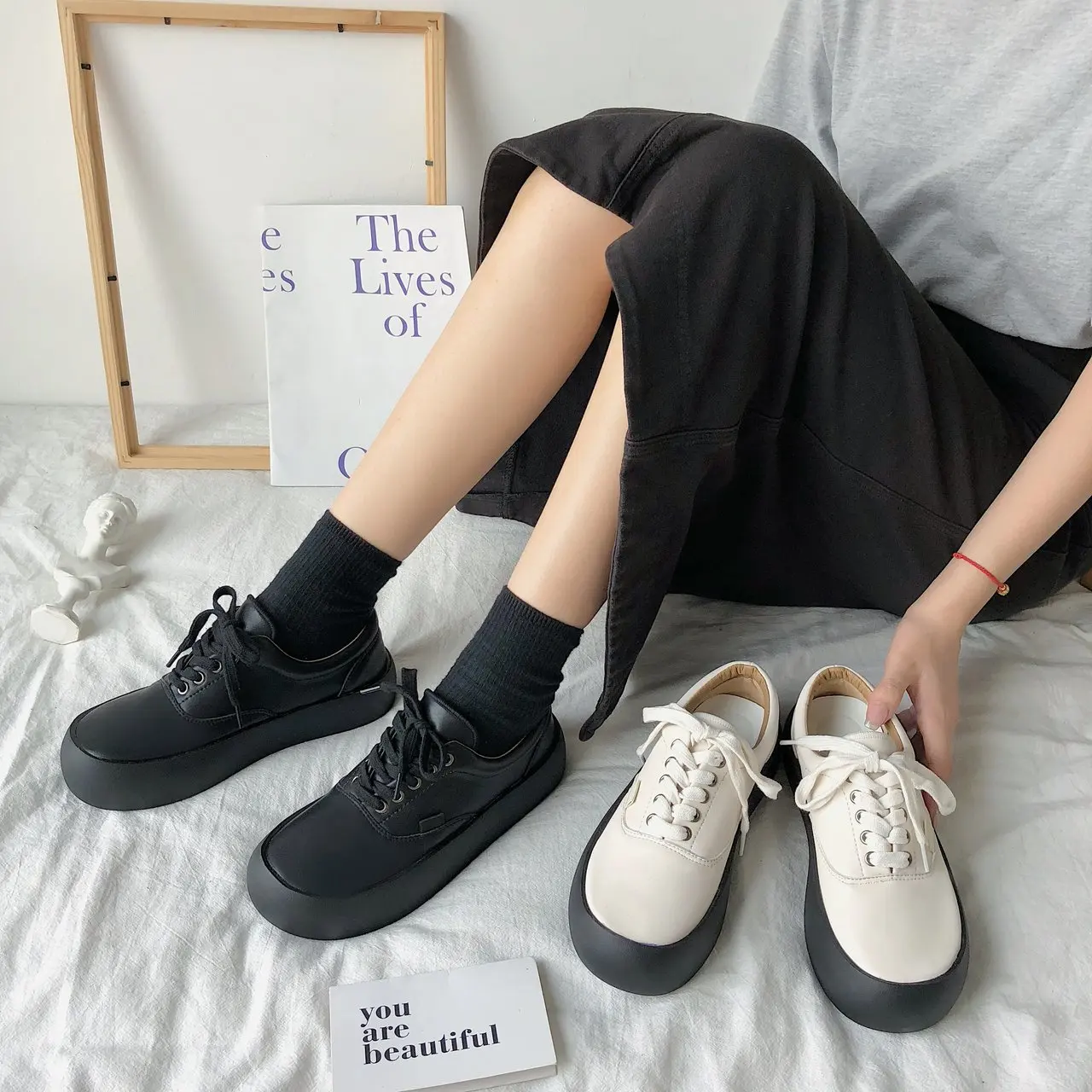 

Low-top platform lace-up shoes flat shoes women's shoes small leather shoes British style lace-up casual shoes shoes woman