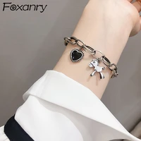 foxanry 925 stamp bracelets for women accessories trend vintage simple love heart pony thick chain thai silver jewelry