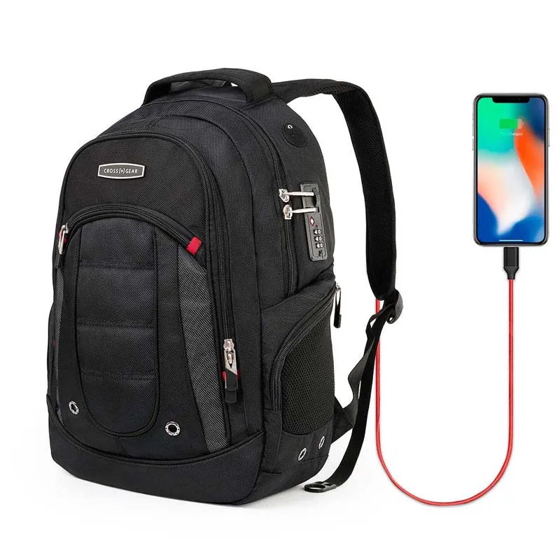 Мужской рюкзак для ноутбука 17 дюймов черный деловой дорожный в стиле милитари