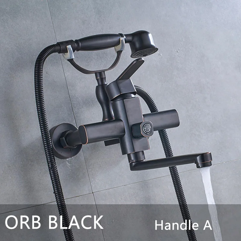 orb black A Матовый никель/ORB черная ванна кран латунь настенный вращающийся кран для ванны смесители для ванной и душа кран холодной горячей смеситель - Цвет: orb black A