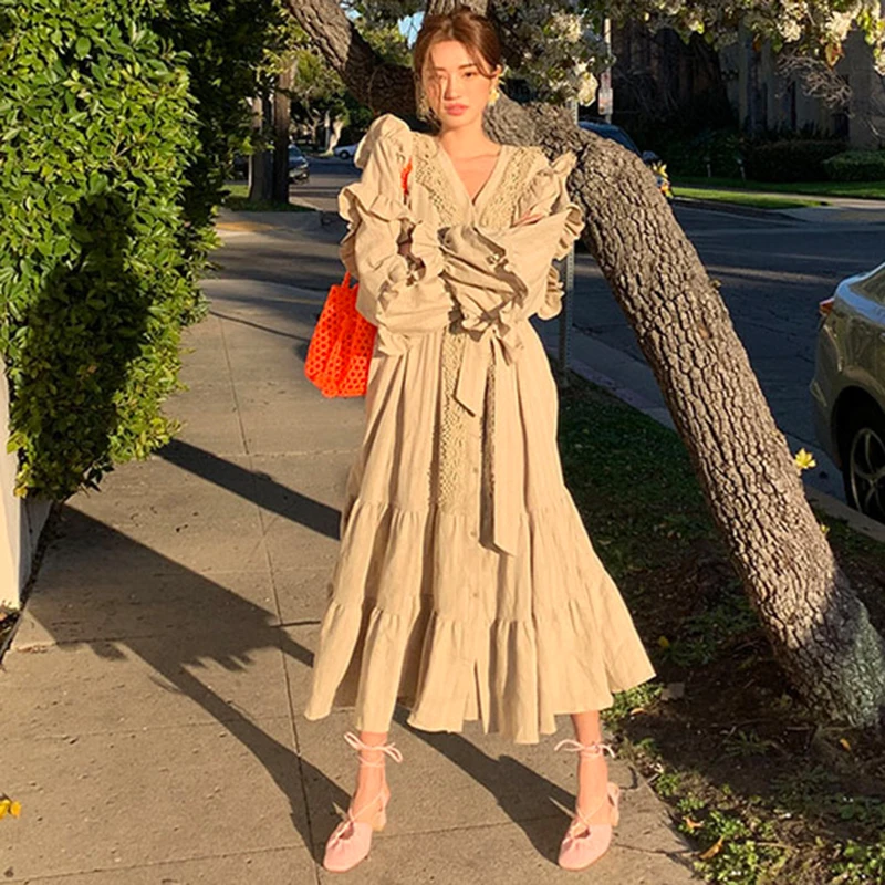 Gaganight кружевное лоскутное женское винтажное длинное платье макси 2020 весна лето