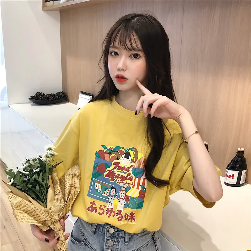 

Japanese Vintage Girl Short Sleeve T-shirt Women's Summer Korean Loose Ins Trendy Harajuku Style Retro Strange