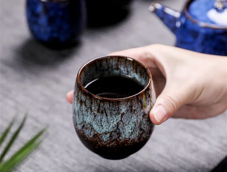 Китайская глазурованная чайная чашка Tenmoku, керамическая чайная чашка 150 мл, большой размер, чайная чашка для дегустации, для питья пива, кофе, вина, виски, кружка