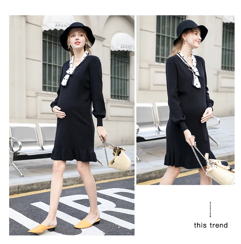 Maternity Dress Pregnancy Knit Dress Pregnancy Shirt Pregnant Women Autumn and Winter Skirt