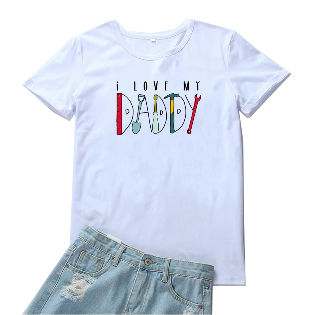 

I Love My Daddy Women Tshirt Funny Printing Pattern Tops T Shirts for Women White Loose T-shirt Women Gothic Punk Clothes