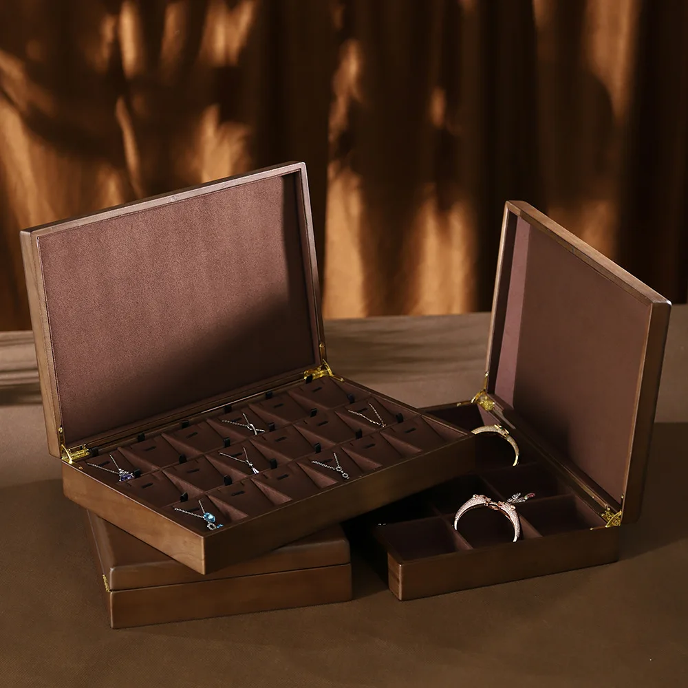 Solid wood ring necklace bracelet jewelry box Chinese style retro matte jewelry storage box jewelry display box
