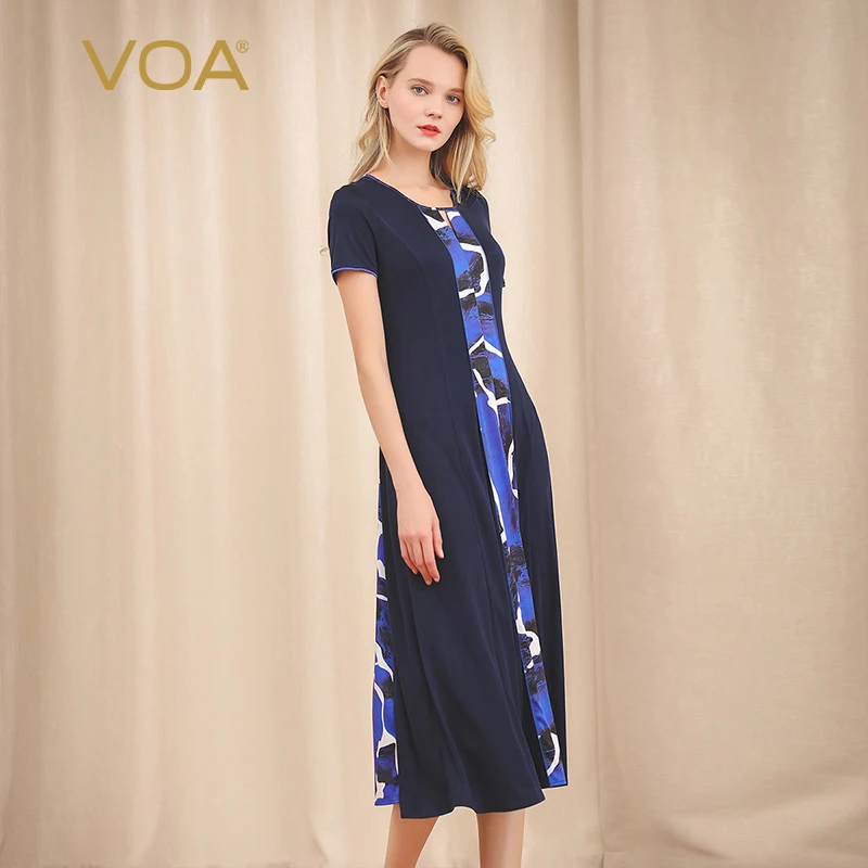 VOA восковое мягкое темно синее плотное двустороннее шелковое трикотажное