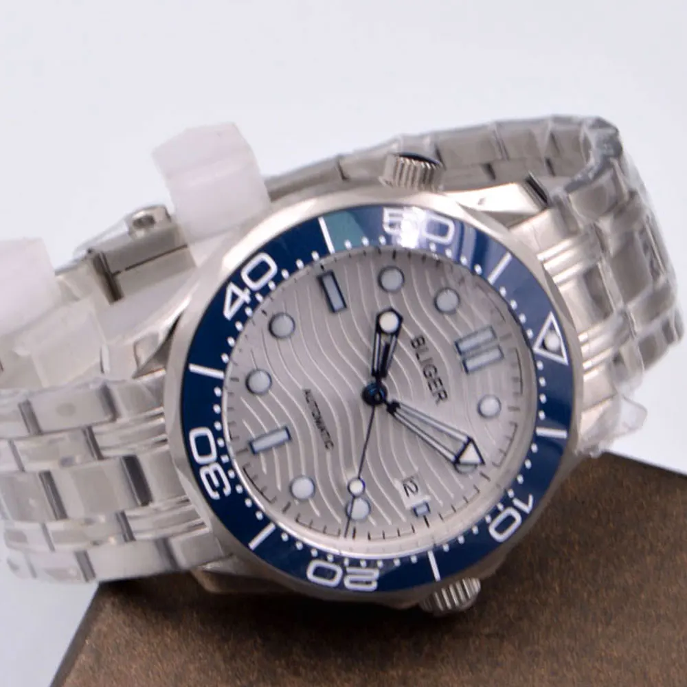 Мужские часы с сапфировым стеклом Bliger модные повседневные автоматические