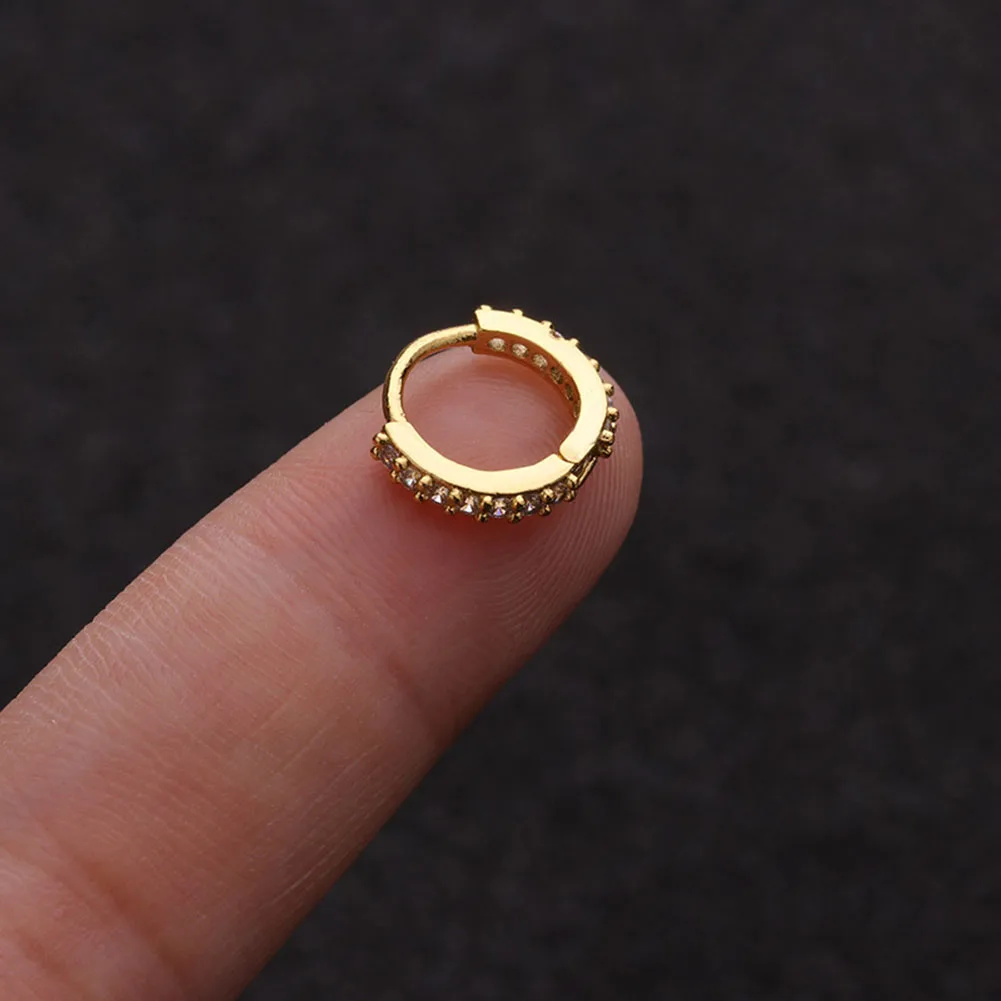 Gold 8MM Хирургические стальные драгоценные камни бесшовные шарнирные сегментные кольца кликер Хрящ уха нос/серьга для губы кольца 6 мм/8 мм/10 мм - Окраска металла: Gold 8MM