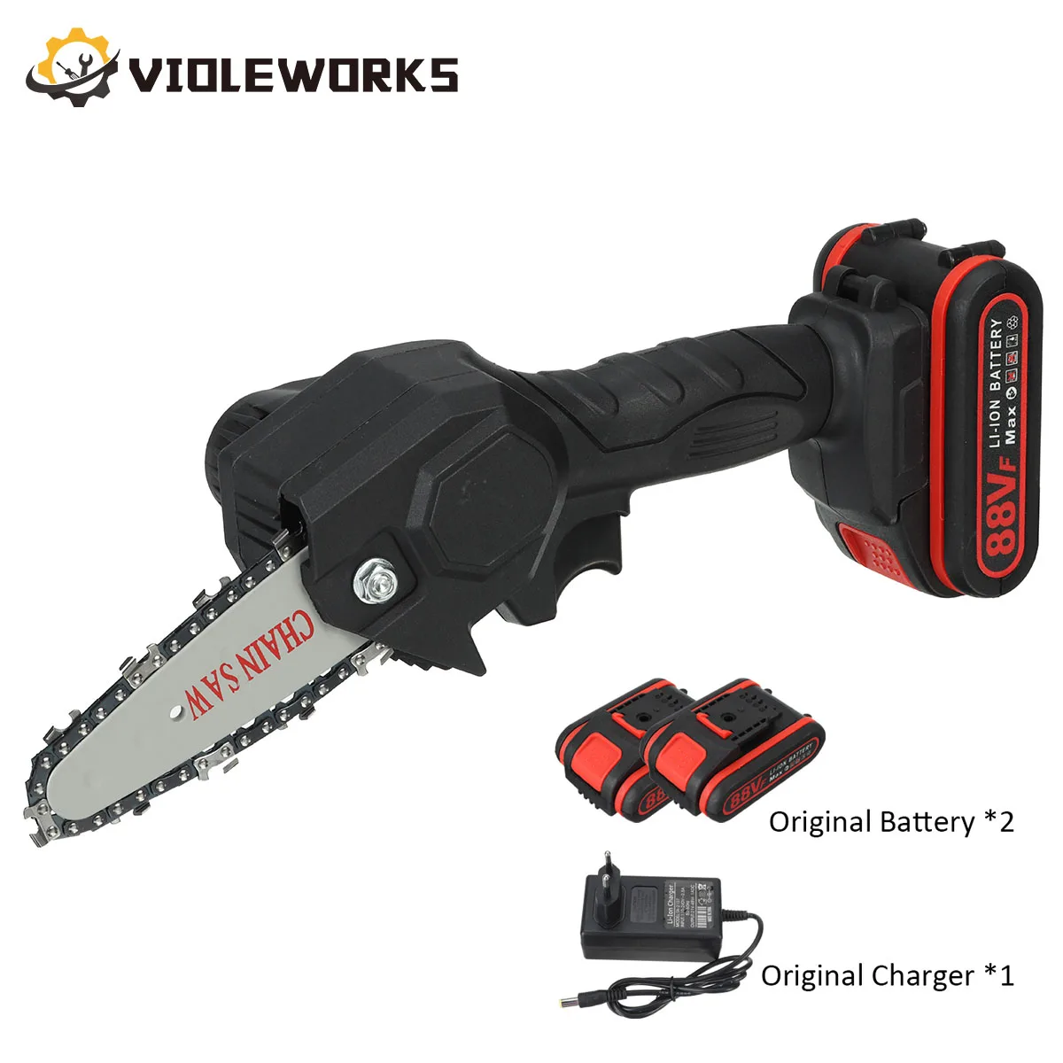 4 Inch 88VF 1080W Mini Electric Saw Chain With 1/2 Battery Rechargeable One-handed Woodworking Pruning Garden Tool EU Plug | Инструменты