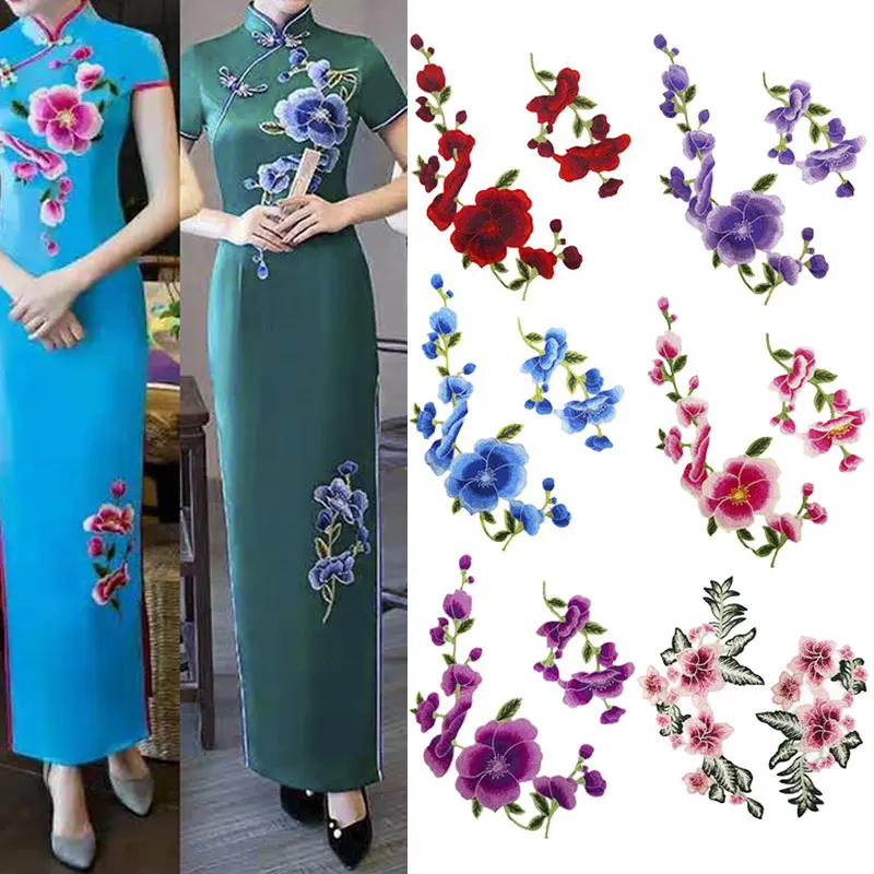 1 комплект ручная работа вышитая ткань нашивка красный цветок слива