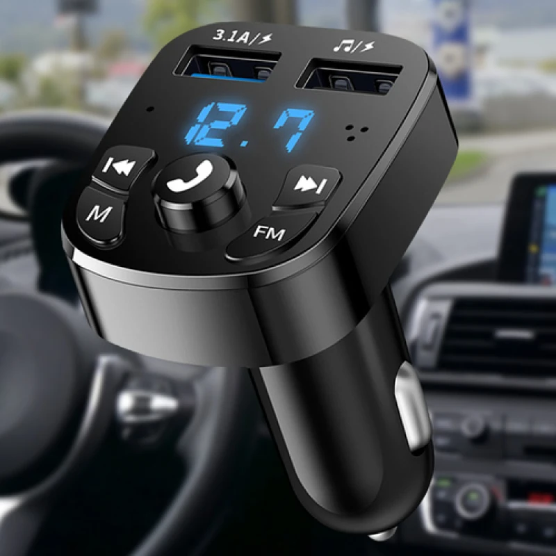 

Bluetooth Version 5.0 FM Transmitter Car Player Kit Card Car Charger Quick With QC3.0 Dual USB Voltmeter & AUX IN/OUT DC 12/24V