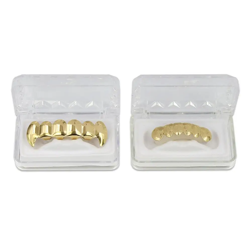 GUCY пользовательский подходят золото посеребренные хип-хоп ЗУБЫ Grillz верхней и нижней вампира зубы-клыки грили Шапки Набор с силиконовым