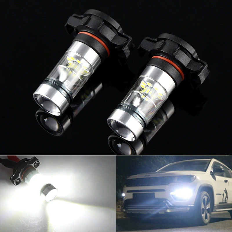 2x PSX24W 2504 12276 PG20-7 White Car DRL Light Bulbs For Jeep Compass 2017 2018 2019 2020 2021 Front Daytime Running Light Bulb