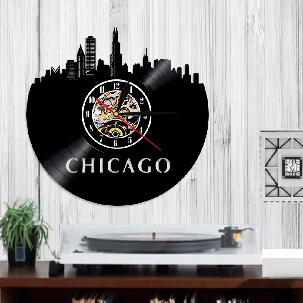 Виниловые 3D настенные часы &quotЧикаго Иллинойс&quot рисунок на стену