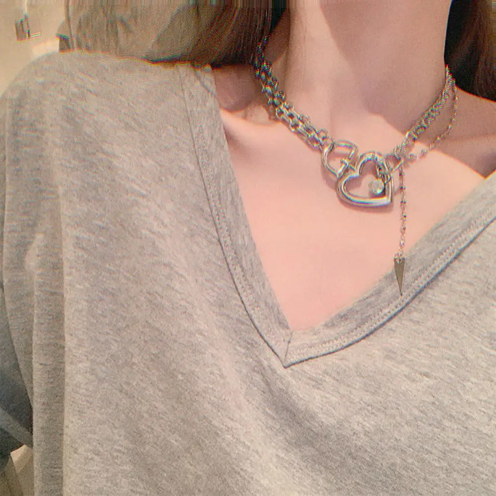 Fashion Harajuku Heart Shaped Lock Design Pendant Necklace Chain Padlock On The Neck Choker Women Jewelry Gift | Украшения и