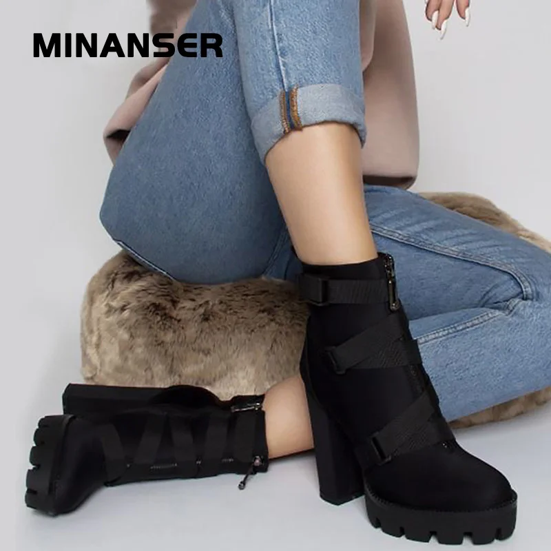 2019 г. Новые Модные Демисезонные ботильоны на платформе женские ботинки толстом