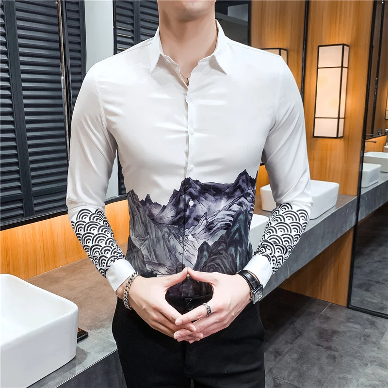 Мужская рубашка в цветочек Ретро стиль модная весна 2020 китайский принт черный