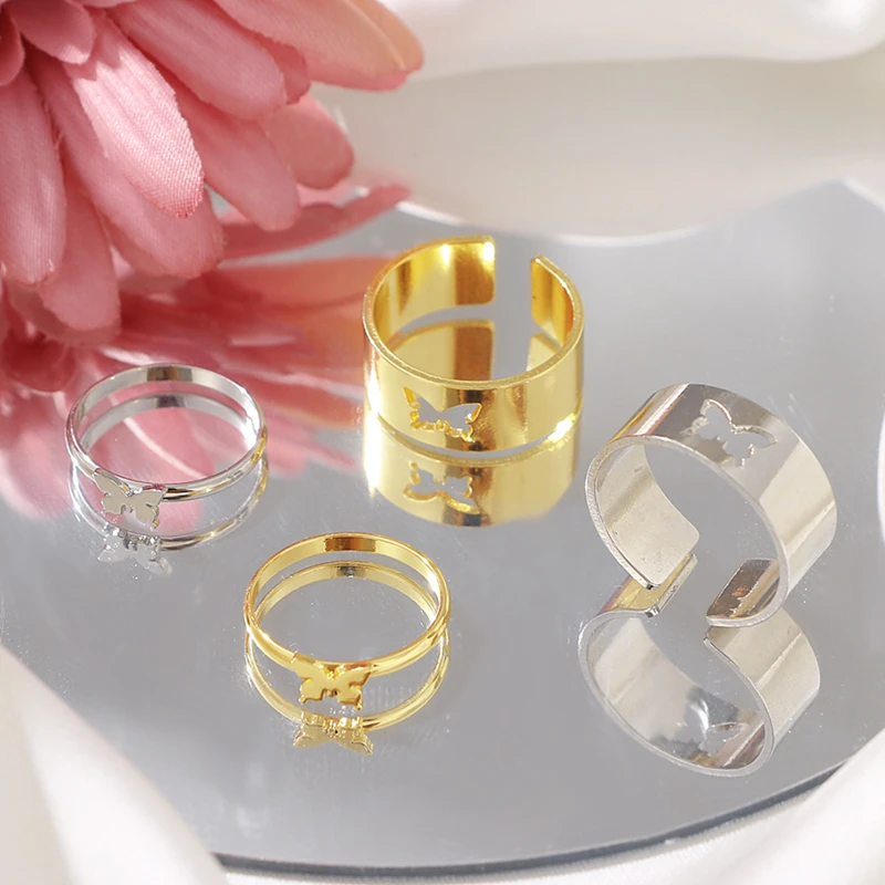 VKME Мода Золотая Бабочка Кольца для мужчин и женщин парные кольца влюбленных