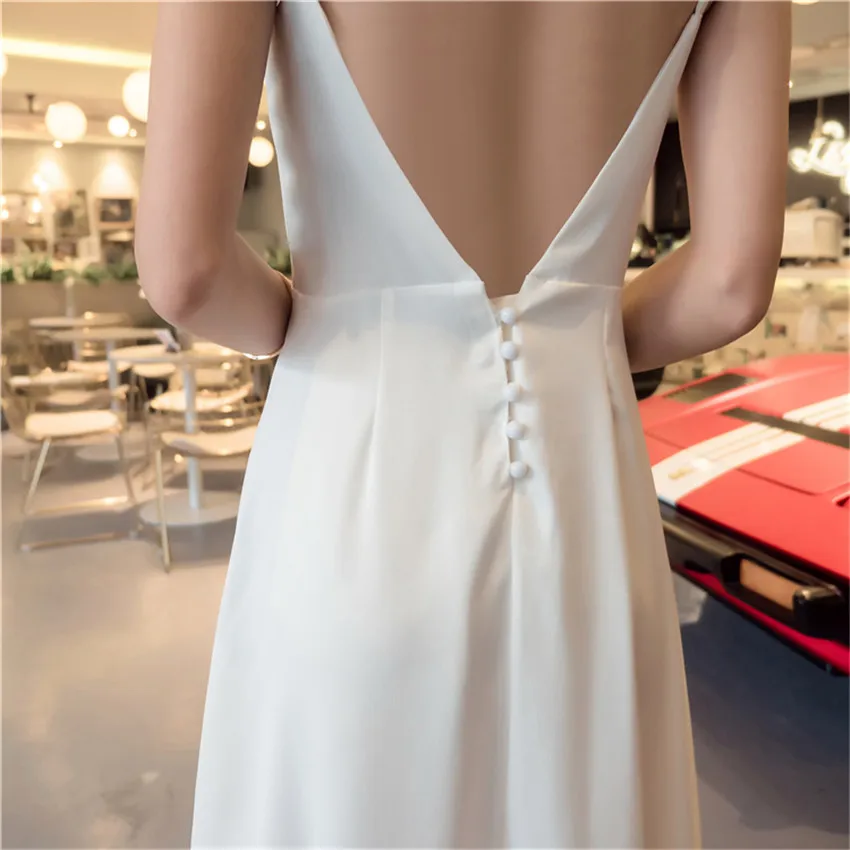 Женское атласное платье-комбинация элегантное черное платье с v-образным вырезом