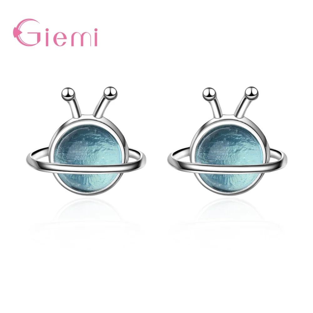 

S925 Silver Tiny Cute Sparkling Blue Crystal Universe Stud Earrings For Girls Student Wholesale Women Jewelry Gifts